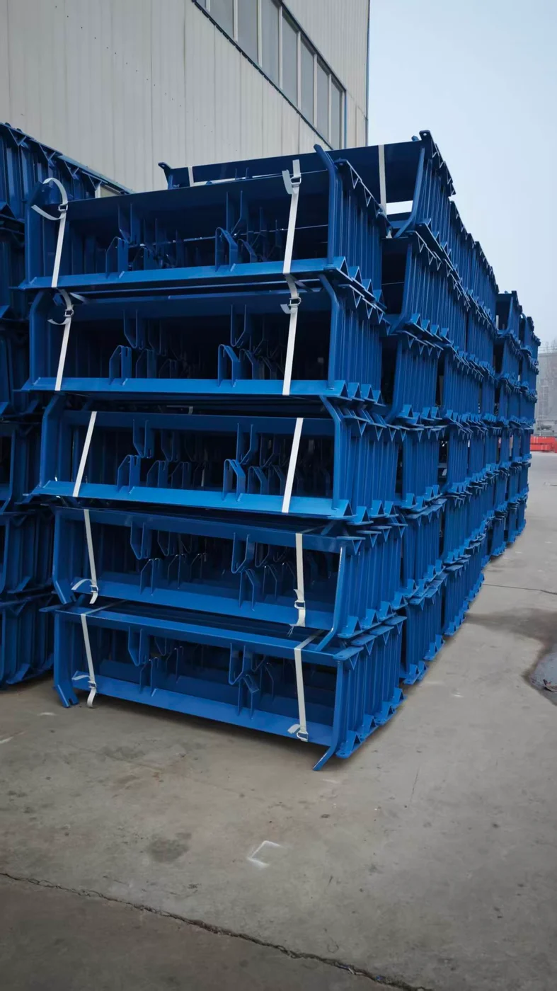 Blue conveyor support frames in finished stock